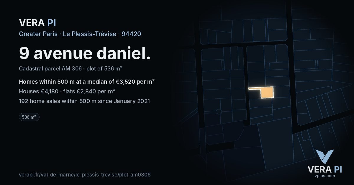9 avenue daniel, Le Plessis-Trévise at night – the plot lit, the parcels around coloured by the prices near them