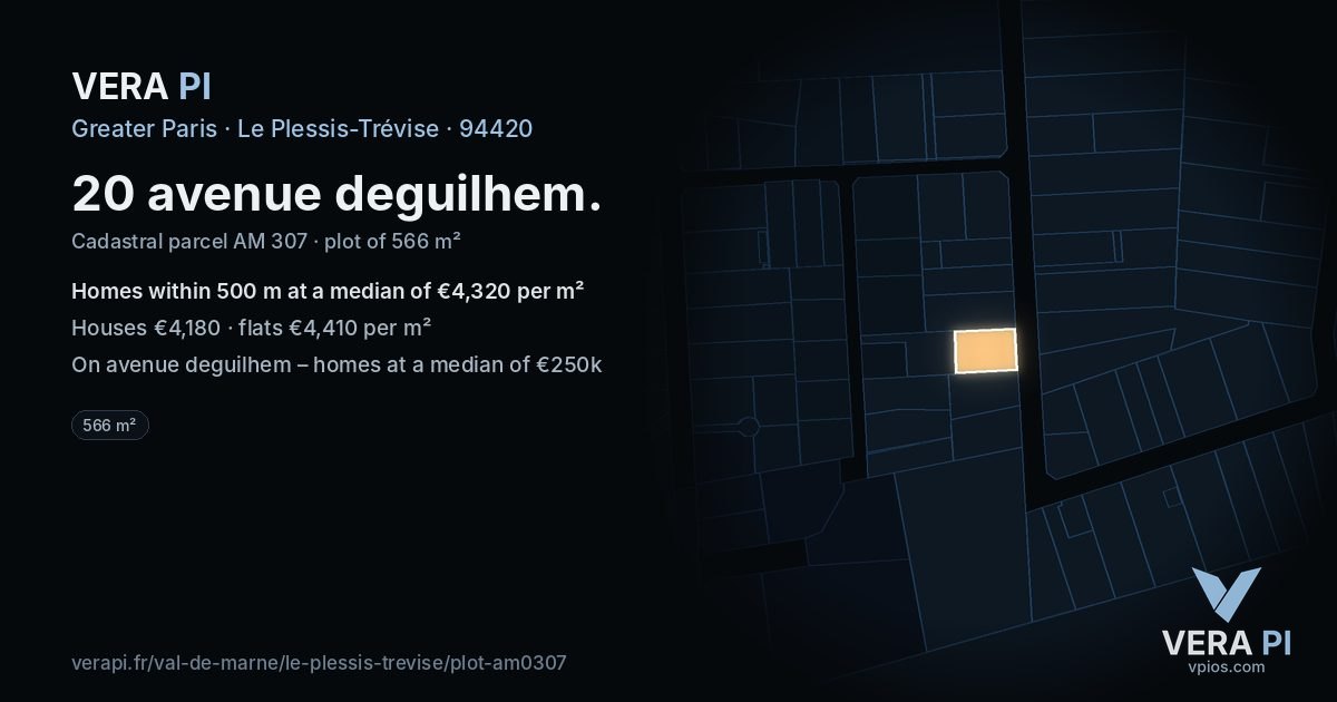 20 avenue deguilhem, Le Plessis-Trévise at night – the plot lit, the parcels around coloured by the prices near them