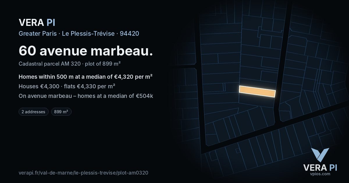 60 avenue marbeau, Le Plessis-Trévise at night – the plot lit, the parcels around coloured by the prices near them