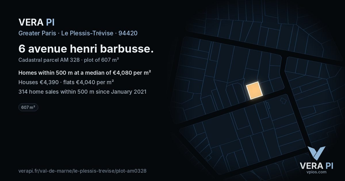 6 avenue henri barbusse, Le Plessis-Trévise at night – the plot lit, the parcels around coloured by the prices near them
