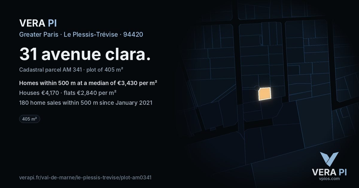 31 avenue clara, Le Plessis-Trévise at night – the plot lit, the parcels around coloured by the prices near them
