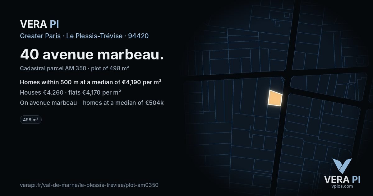 40 avenue marbeau, Le Plessis-Trévise at night – the plot lit, the parcels around coloured by the prices near them