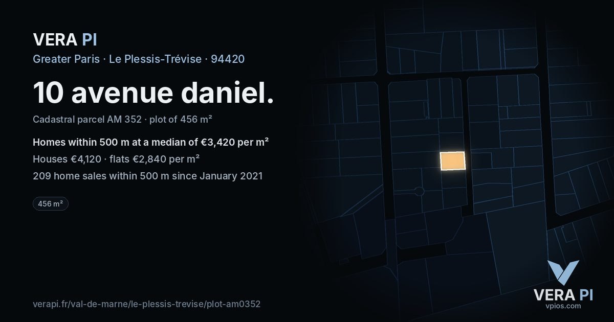 10 avenue daniel, Le Plessis-Trévise at night – the plot lit, the parcels around coloured by the prices near them