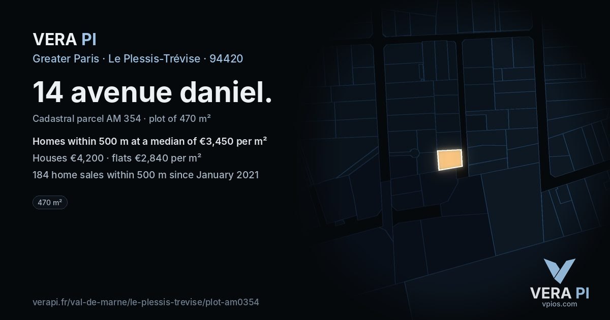 14 avenue daniel, Le Plessis-Trévise at night – the plot lit, the parcels around coloured by the prices near them