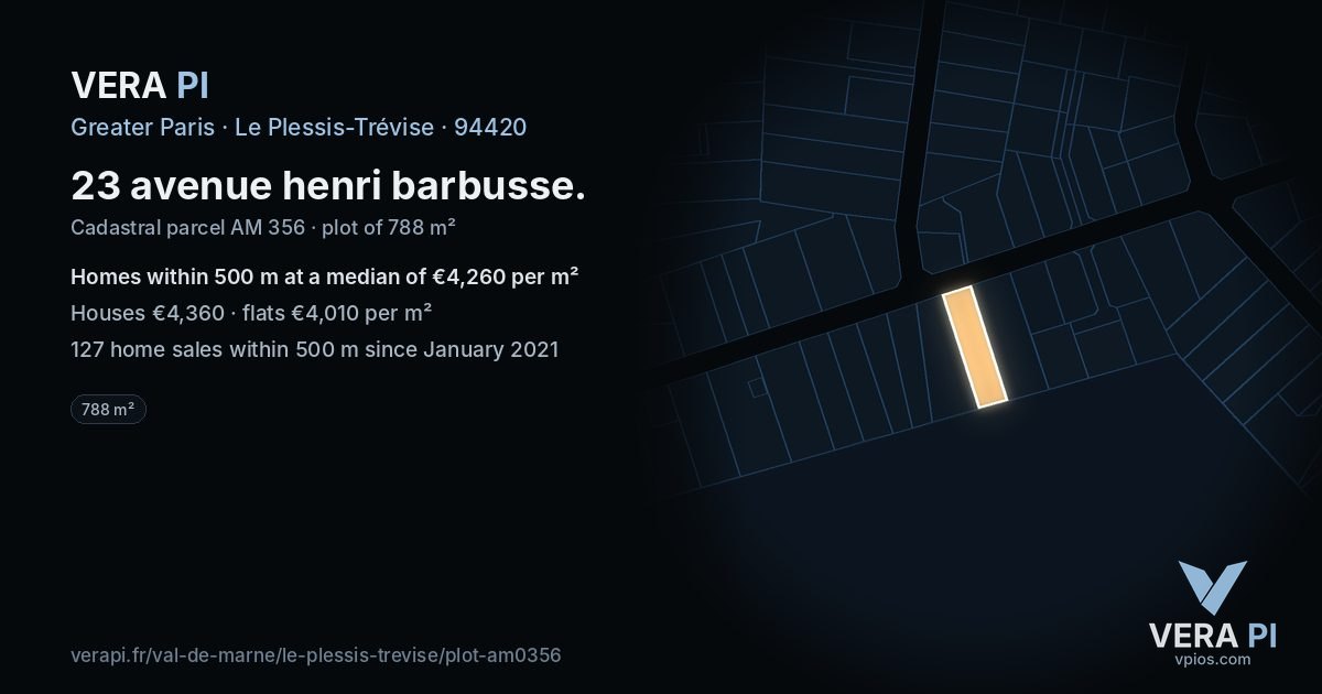 23 avenue henri barbusse, Le Plessis-Trévise at night – the plot lit, the parcels around coloured by the prices near them