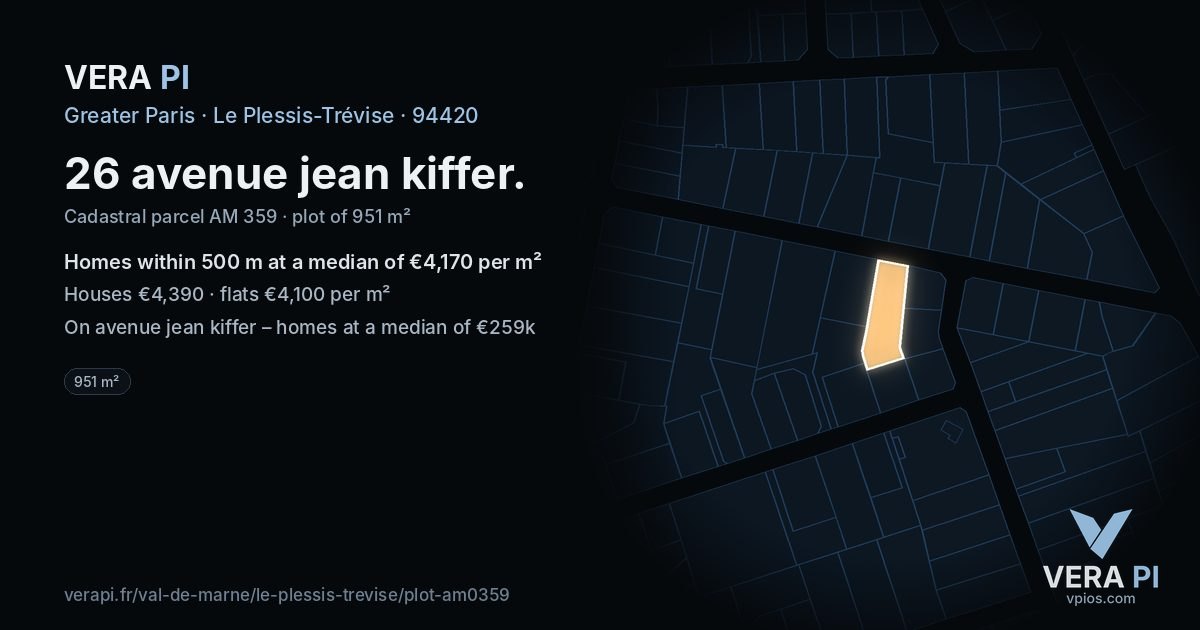 26 avenue jean kiffer, Le Plessis-Trévise at night – the plot lit, the parcels around coloured by the prices near them