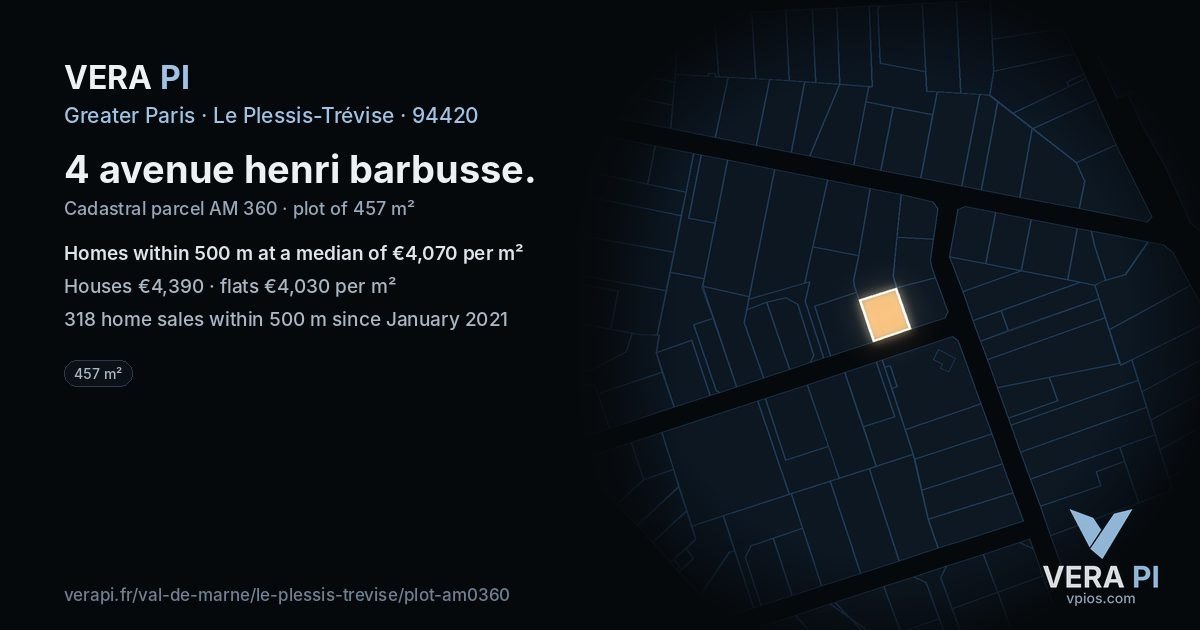 4 avenue henri barbusse, Le Plessis-Trévise at night – the plot lit, the parcels around coloured by the prices near them