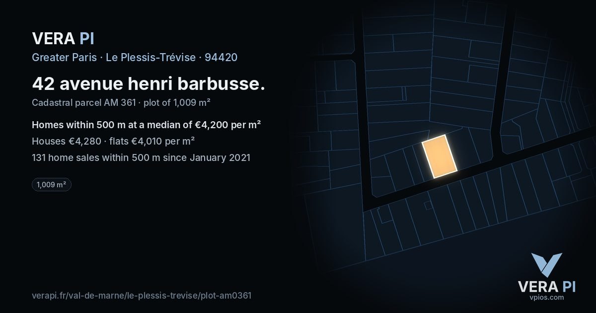 42 avenue henri barbusse, Le Plessis-Trévise at night – the plot lit, the parcels around coloured by the prices near them