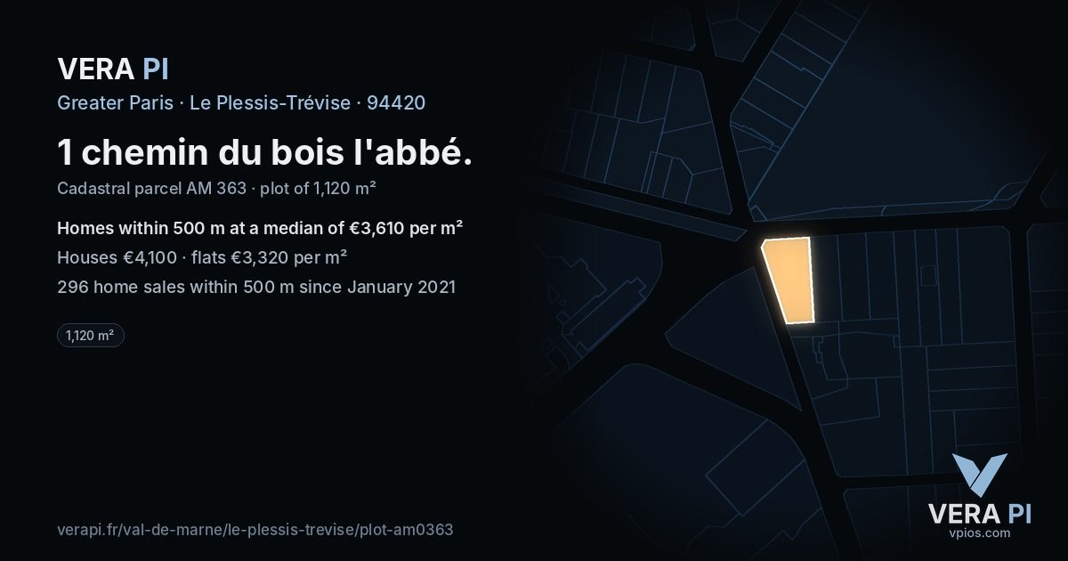 1 chemin du bois l'abbé, Le Plessis-Trévise at night – the plot lit, the parcels around coloured by the prices near them