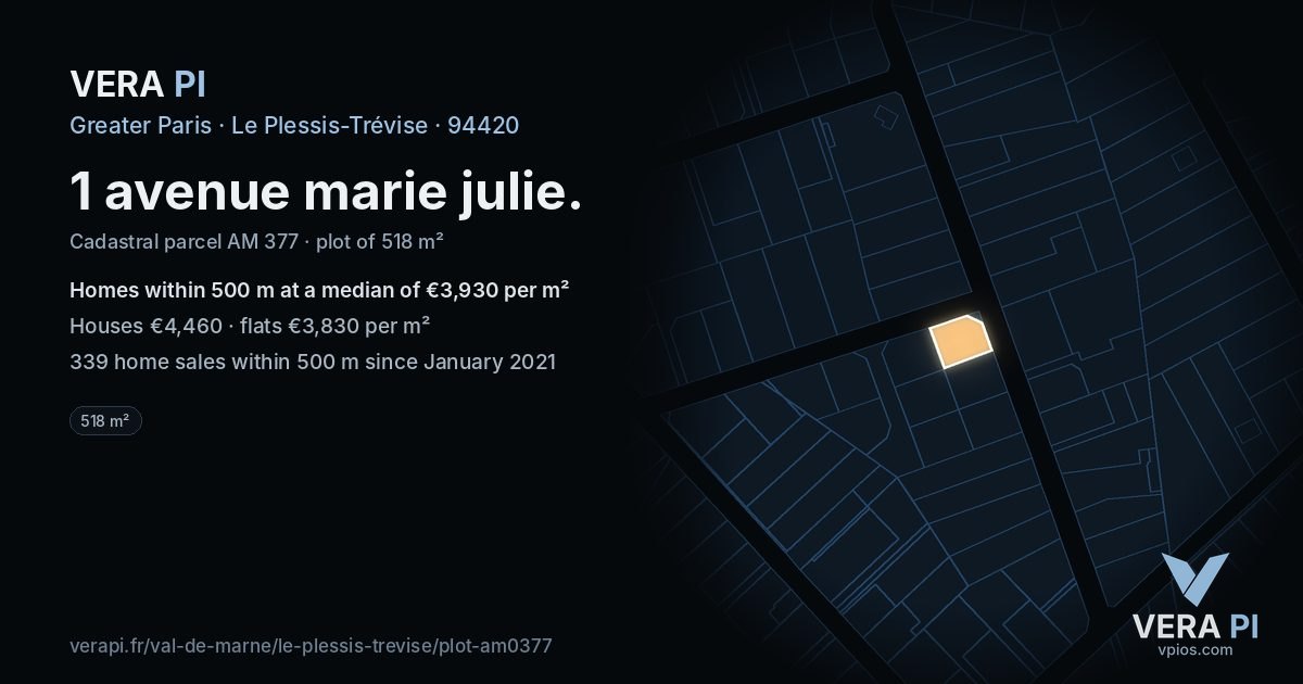 1 avenue marie julie, Le Plessis-Trévise at night – the plot lit, the parcels around coloured by the prices near them
