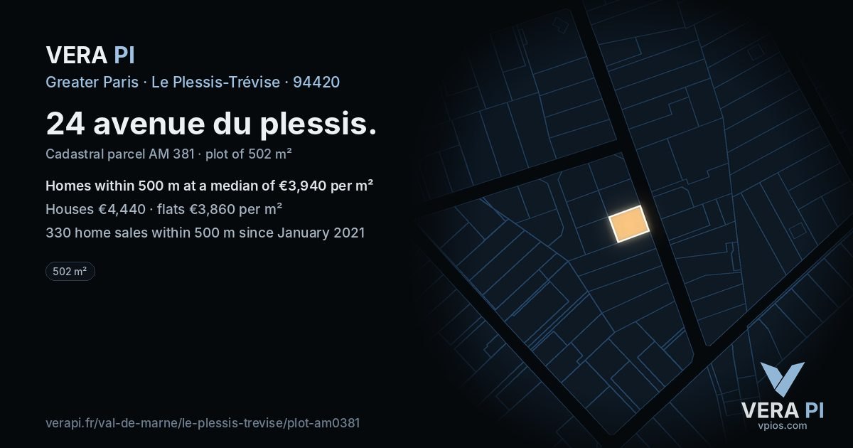 24 avenue du plessis, Le Plessis-Trévise at night – the plot lit, the parcels around coloured by the prices near them