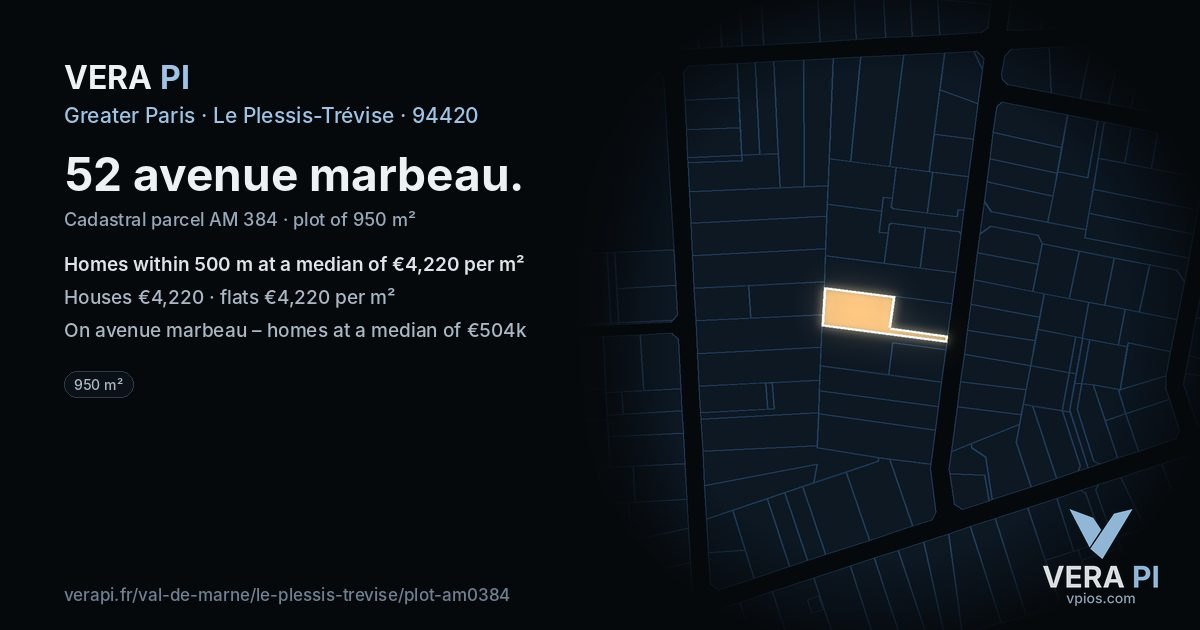 52 avenue marbeau, Le Plessis-Trévise at night – the plot lit, the parcels around coloured by the prices near them