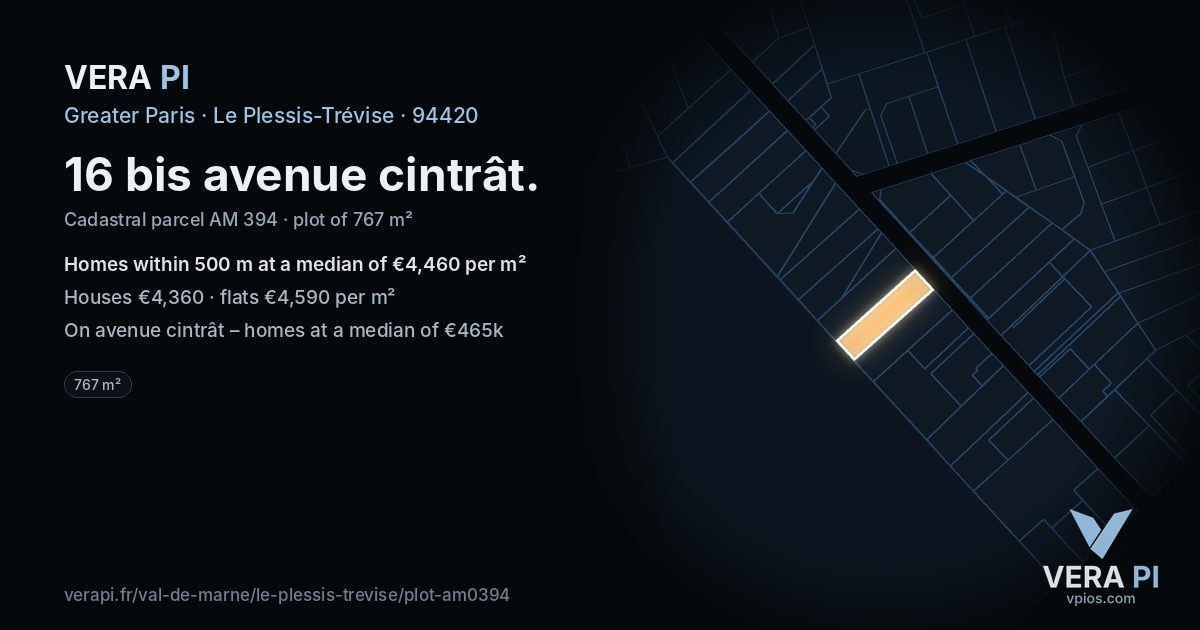 16 bis avenue cintrât, Le Plessis-Trévise at night – the plot lit, the parcels around coloured by the prices near them