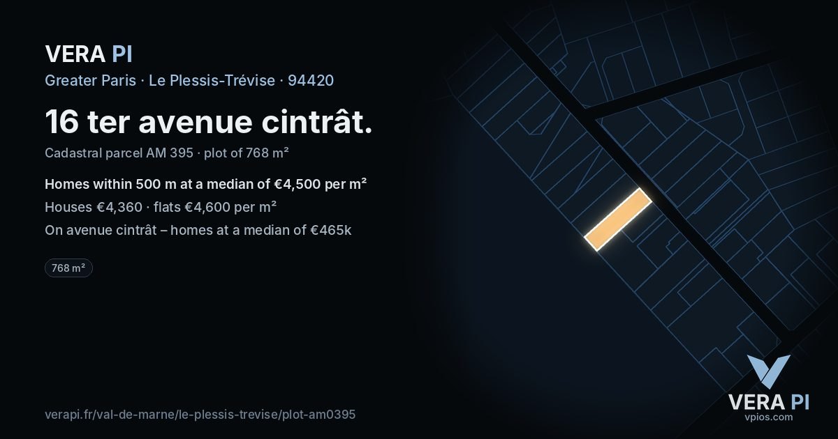 16 ter avenue cintrât, Le Plessis-Trévise at night – the plot lit, the parcels around coloured by the prices near them