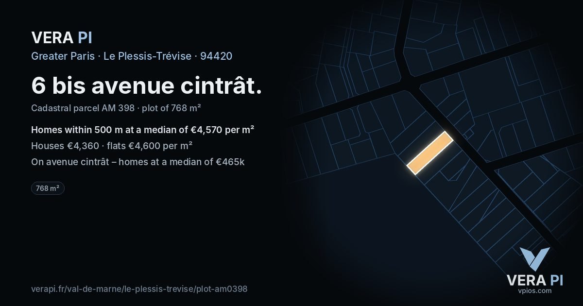 6 bis avenue cintrât, Le Plessis-Trévise at night – the plot lit, the parcels around coloured by the prices near them