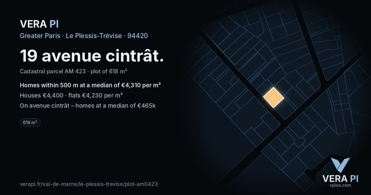 19 avenue cintrât, Le Plessis-Trévise at night – the plot lit, the parcels around coloured by the prices near them