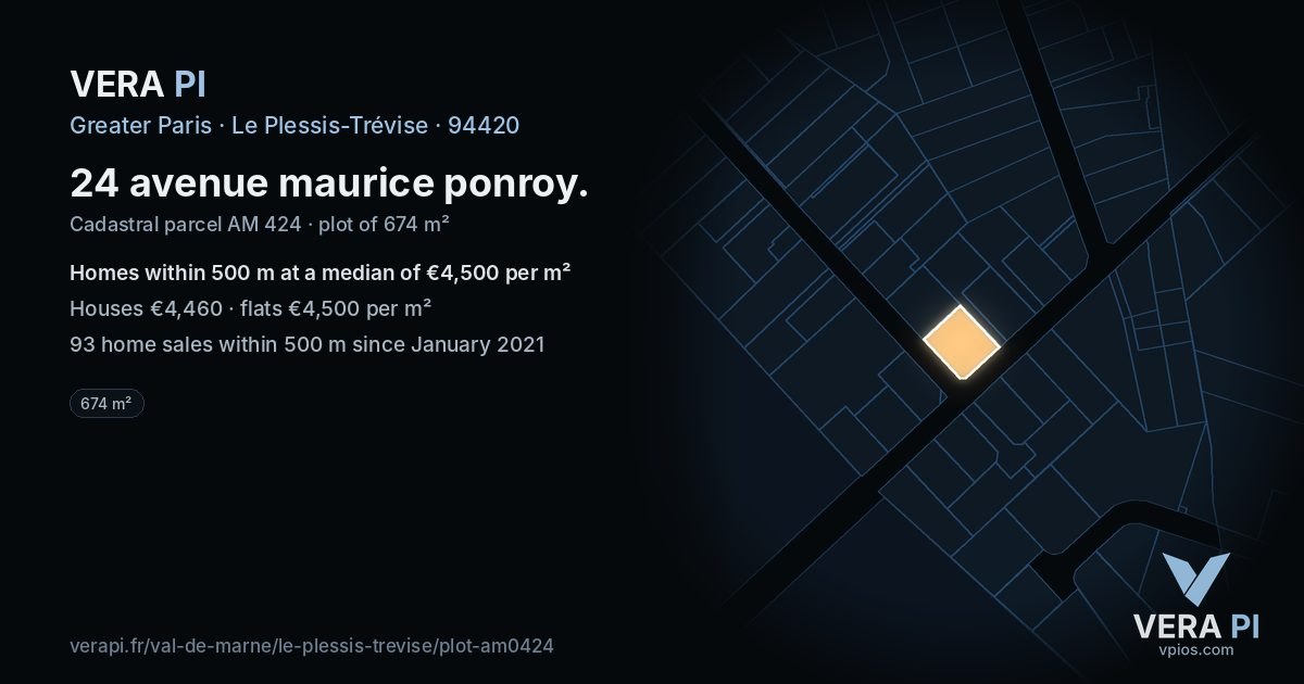 24 avenue maurice ponroy, Le Plessis-Trévise at night – the plot lit, the parcels around coloured by the prices near them