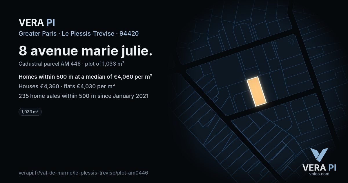 8 avenue marie julie, Le Plessis-Trévise at night – the plot lit, the parcels around coloured by the prices near them