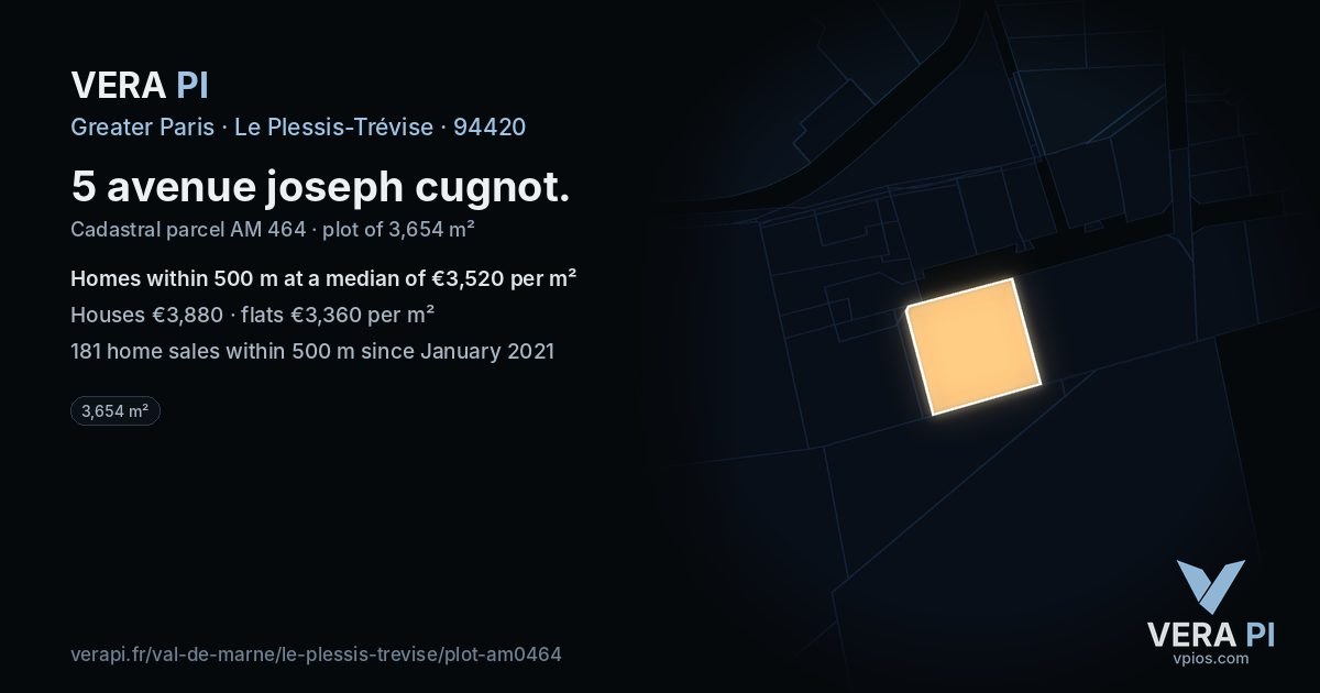 5 avenue joseph cugnot, Le Plessis-Trévise at night – the plot lit, the parcels around coloured by the prices near them