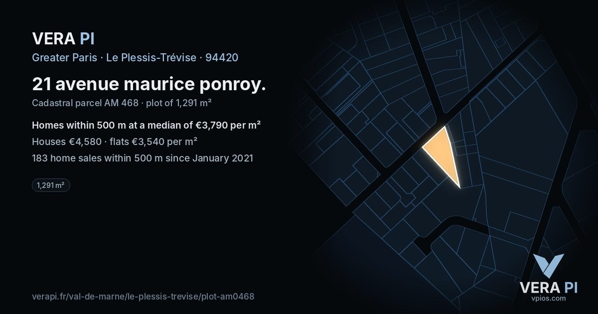21 avenue maurice ponroy, Le Plessis-Trévise at night – the plot lit, the parcels around coloured by the prices near them