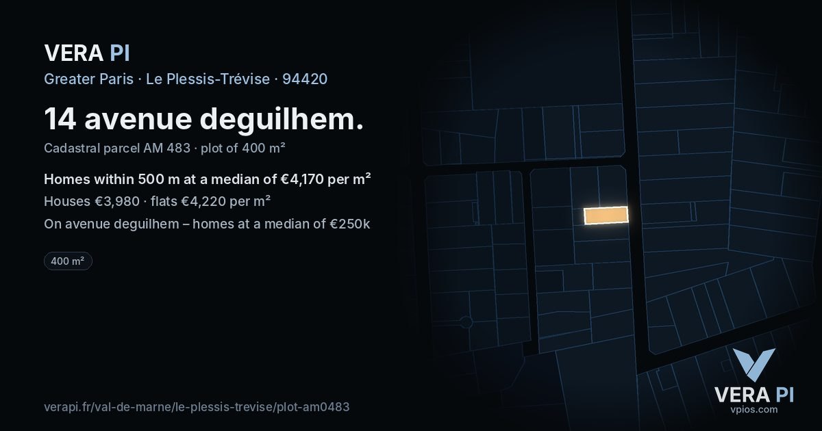 14 avenue deguilhem, Le Plessis-Trévise at night – the plot lit, the parcels around coloured by the prices near them