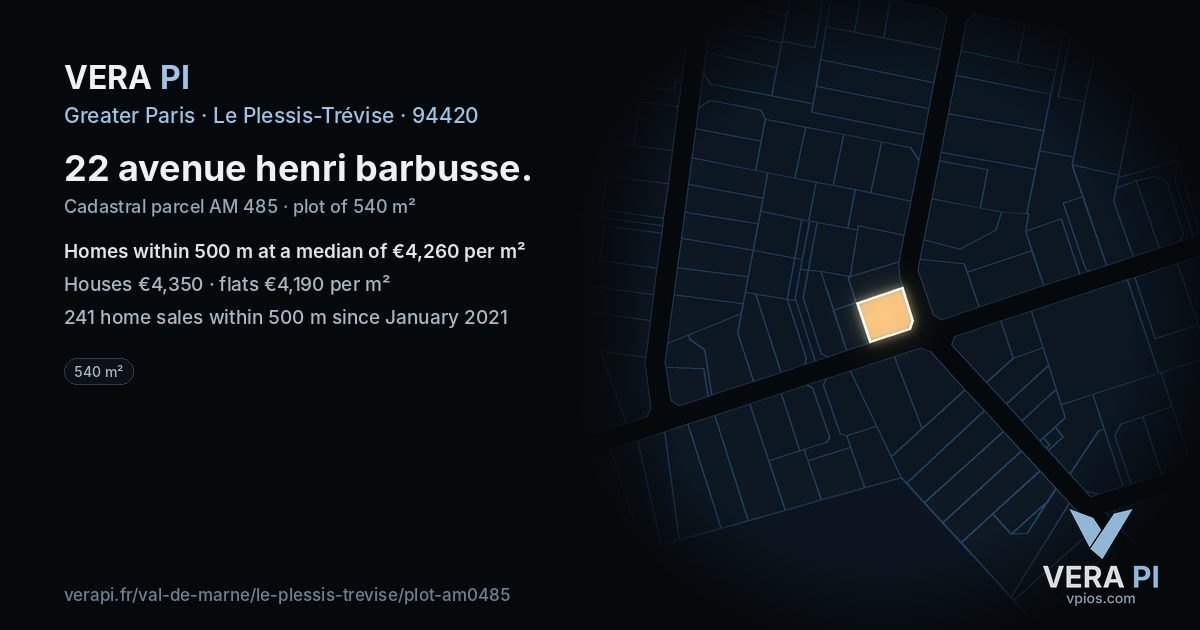 22 avenue henri barbusse, Le Plessis-Trévise at night – the plot lit, the parcels around coloured by the prices near them
