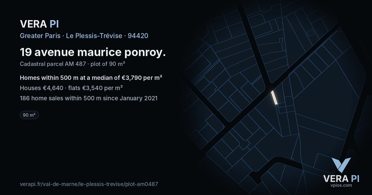 19 avenue maurice ponroy, Le Plessis-Trévise at night – the plot lit, the parcels around coloured by the prices near them