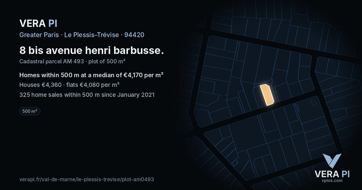 8 bis avenue henri barbusse, Le Plessis-Trévise at night – the plot lit, the parcels around coloured by the prices near them