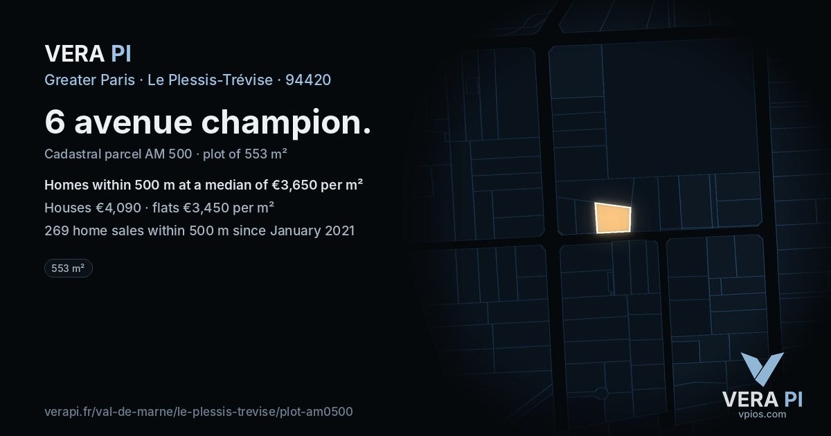 6 avenue champion, Le Plessis-Trévise at night – the plot lit, the parcels around coloured by the prices near them