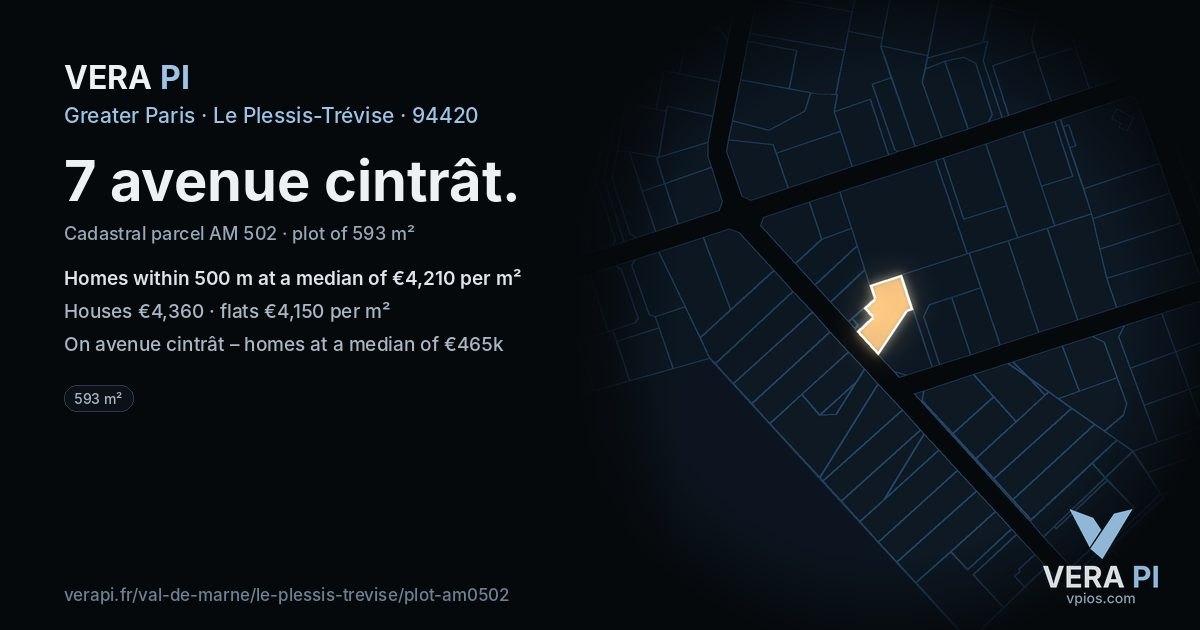 7 avenue cintrât, Le Plessis-Trévise at night – the plot lit, the parcels around coloured by the prices near them