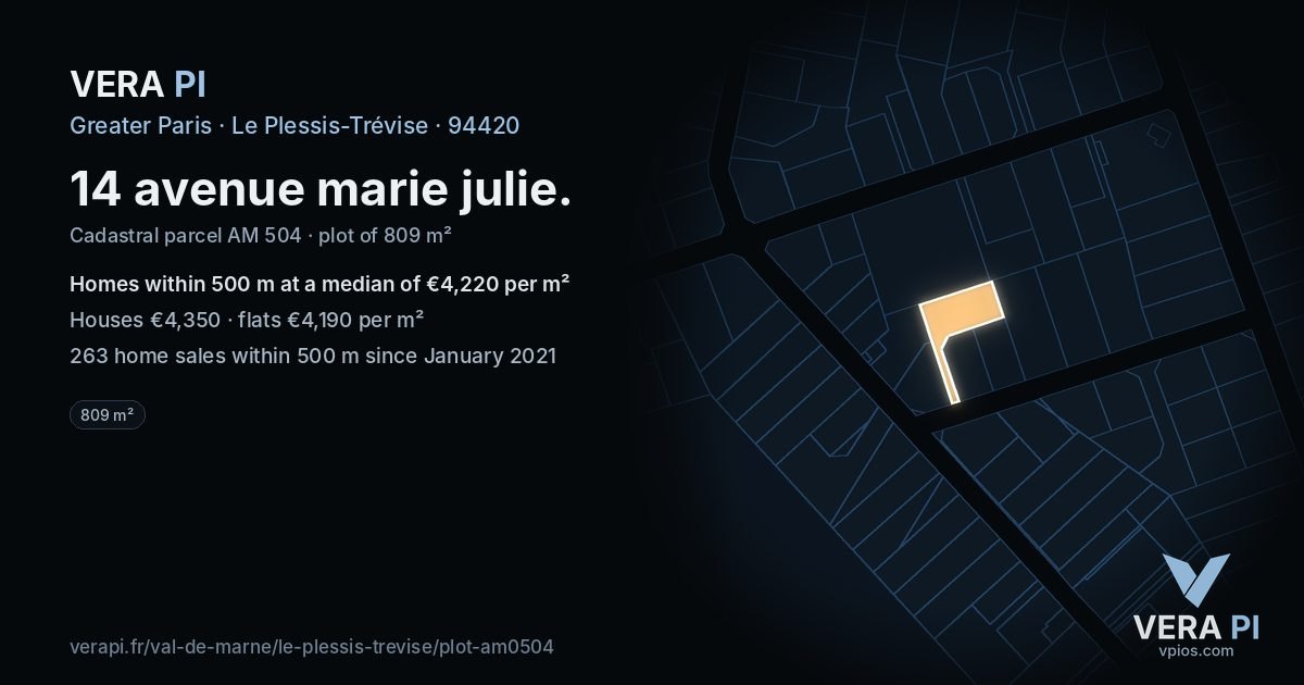 14 avenue marie julie, Le Plessis-Trévise at night – the plot lit, the parcels around coloured by the prices near them