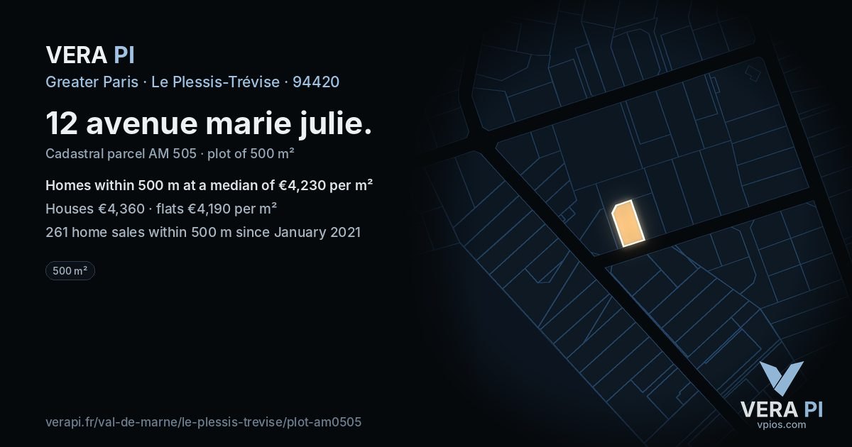 12 avenue marie julie, Le Plessis-Trévise at night – the plot lit, the parcels around coloured by the prices near them