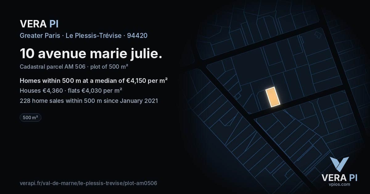 10 avenue marie julie, Le Plessis-Trévise at night – the plot lit, the parcels around coloured by the prices near them