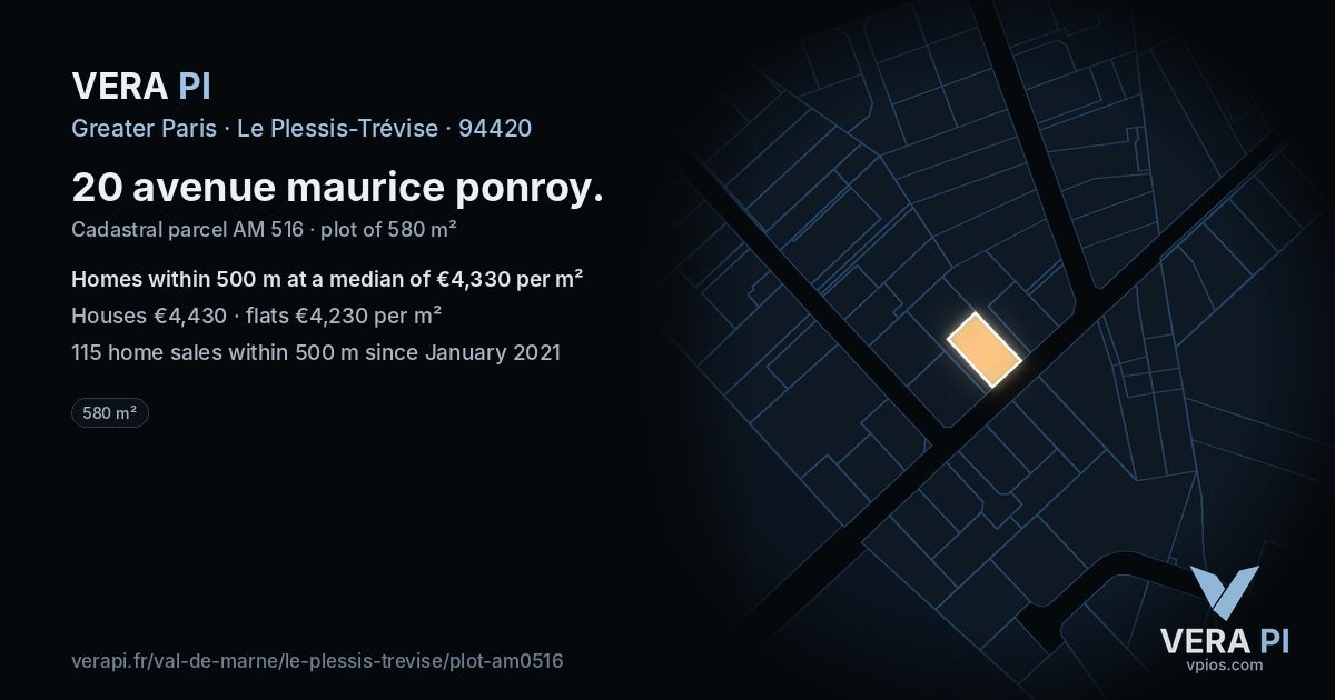 20 avenue maurice ponroy, Le Plessis-Trévise at night – the plot lit, the parcels around coloured by the prices near them
