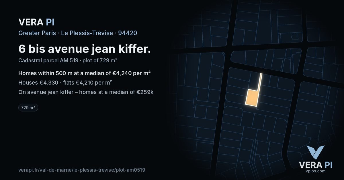 6 bis avenue jean kiffer, Le Plessis-Trévise at night – the plot lit, the parcels around coloured by the prices near them
