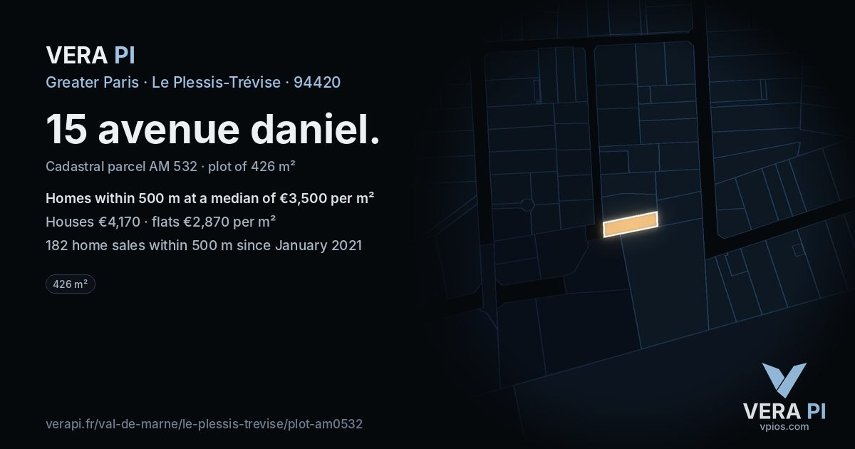 15 avenue daniel, Le Plessis-Trévise at night – the plot lit, the parcels around coloured by the prices near them