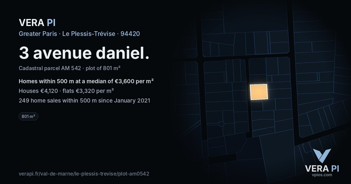 3 avenue daniel, Le Plessis-Trévise at night – the plot lit, the parcels around coloured by the prices near them