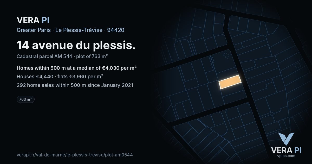 14 avenue du plessis, Le Plessis-Trévise at night – the plot lit, the parcels around coloured by the prices near them
