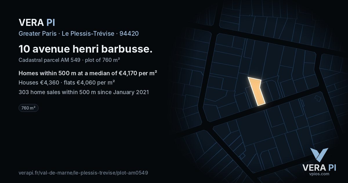 10 avenue henri barbusse, Le Plessis-Trévise at night – the plot lit, the parcels around coloured by the prices near them