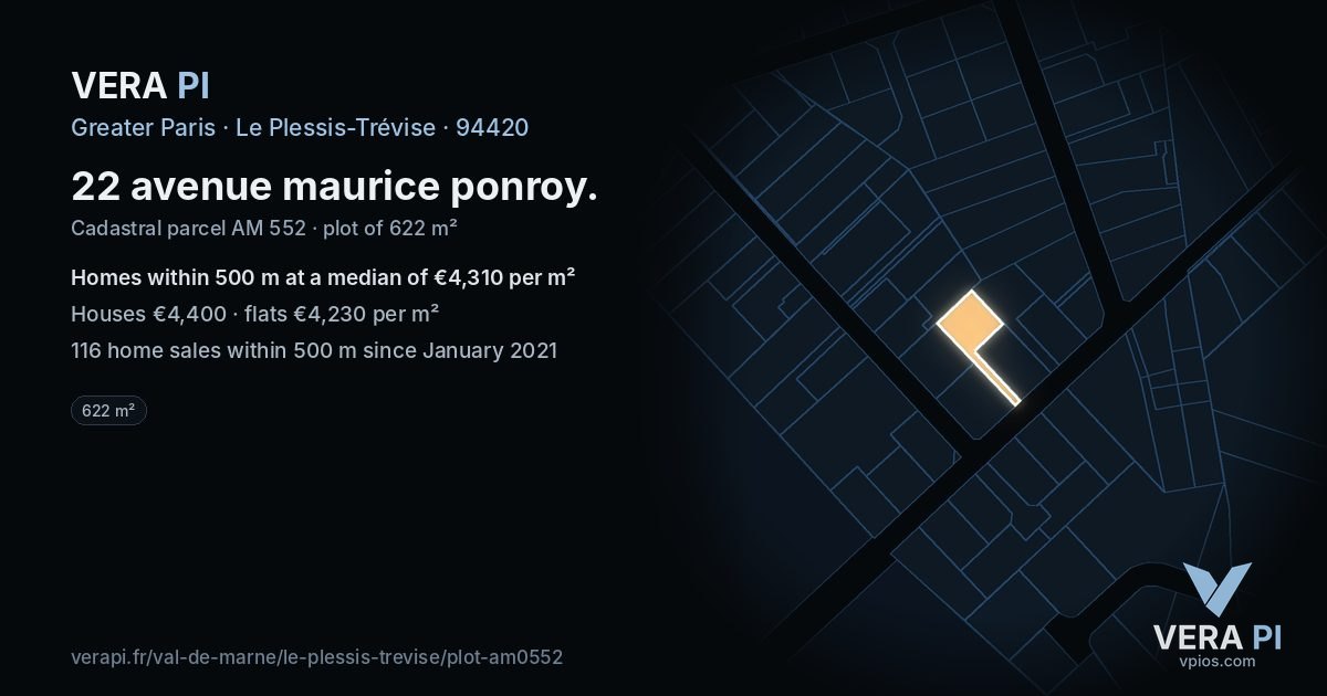 22 avenue maurice ponroy, Le Plessis-Trévise at night – the plot lit, the parcels around coloured by the prices near them
