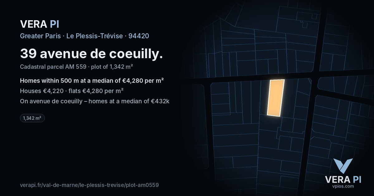39 avenue de coeuilly, Le Plessis-Trévise at night – the plot lit, the parcels around coloured by the prices near them