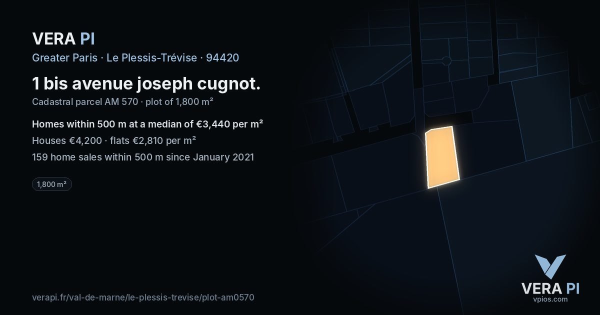 1 bis avenue joseph cugnot, Le Plessis-Trévise at night – the plot lit, the parcels around coloured by the prices near them