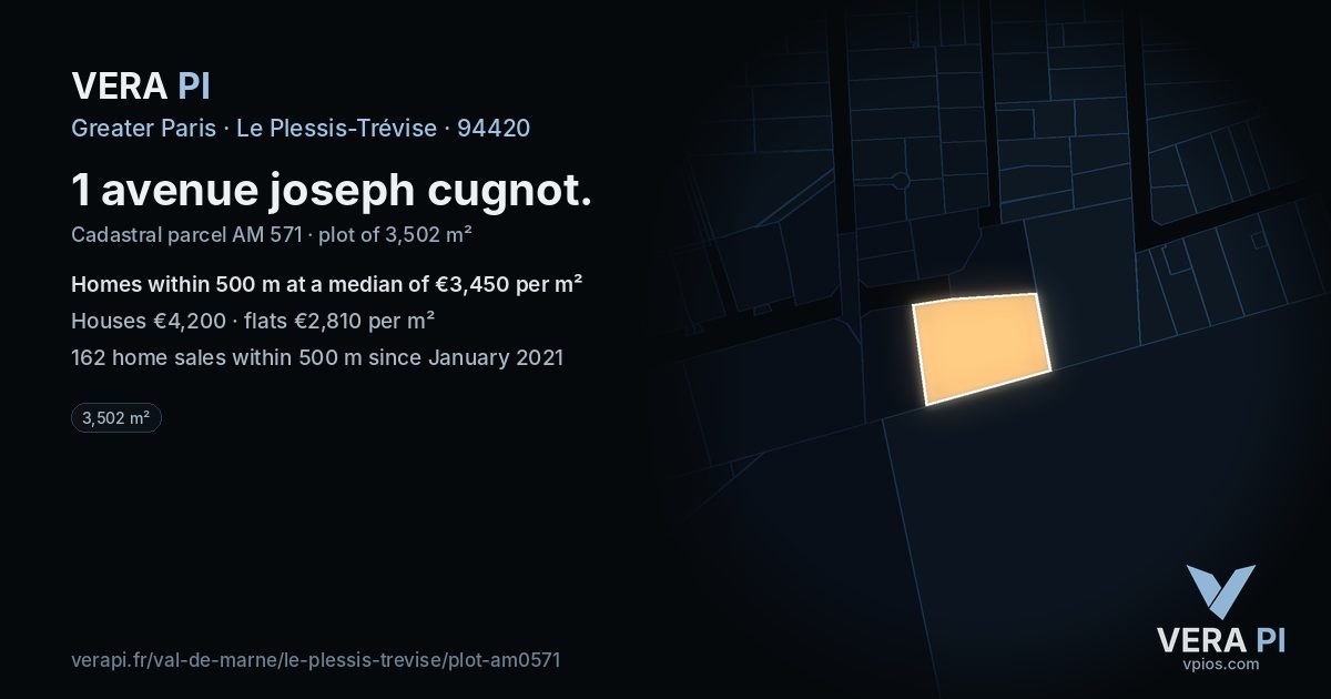 1 avenue joseph cugnot, Le Plessis-Trévise at night – the plot lit, the parcels around coloured by the prices near them