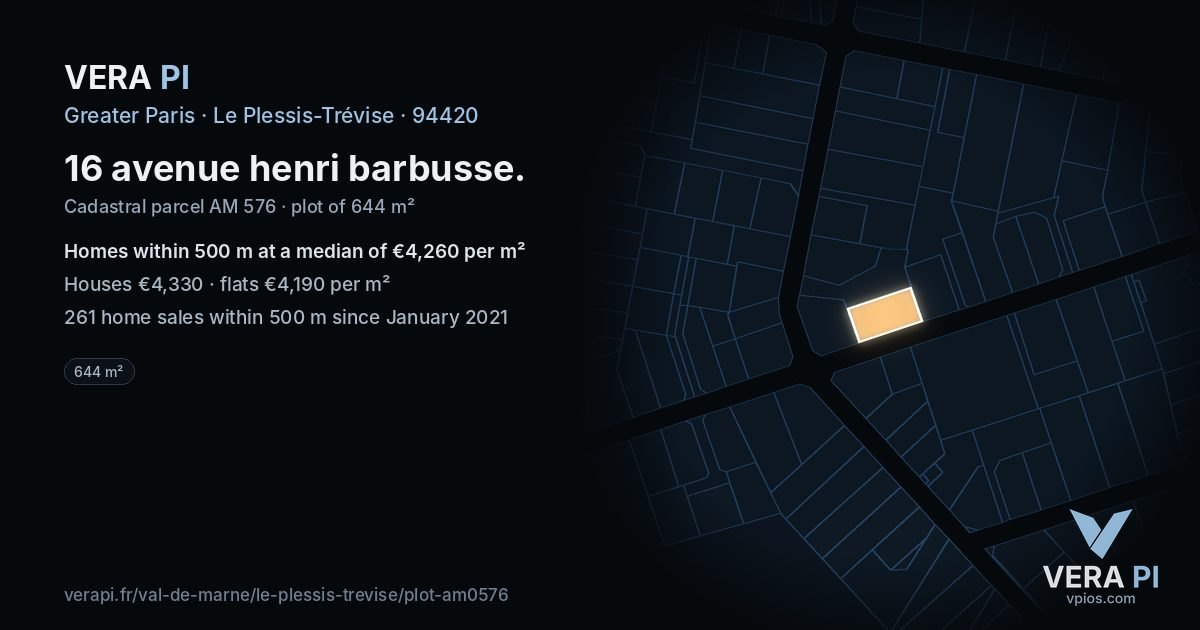 16 avenue henri barbusse, Le Plessis-Trévise at night – the plot lit, the parcels around coloured by the prices near them