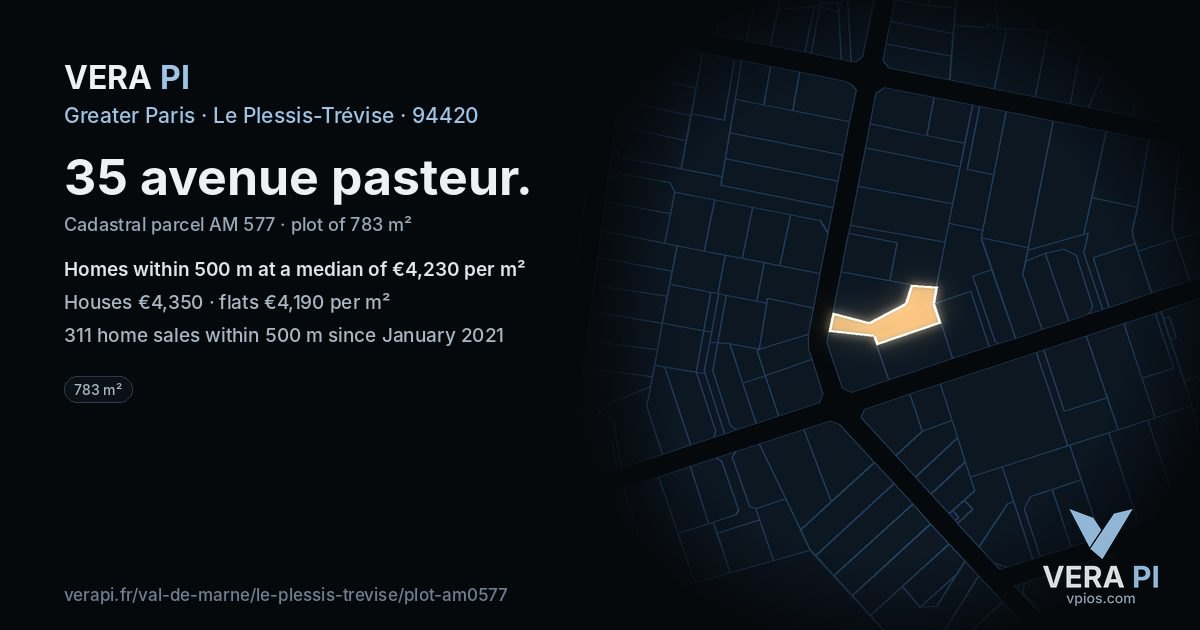35 avenue pasteur, Le Plessis-Trévise at night – the plot lit, the parcels around coloured by the prices near them