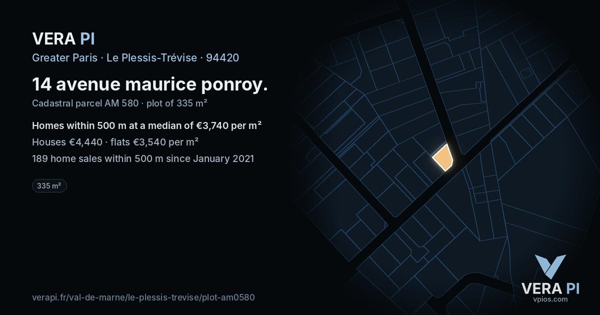 14 avenue maurice ponroy, Le Plessis-Trévise at night – the plot lit, the parcels around coloured by the prices near them