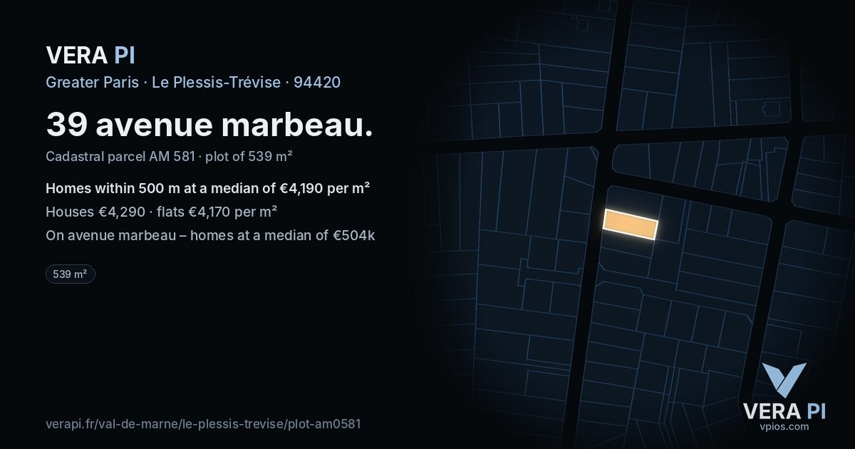 39 avenue marbeau, Le Plessis-Trévise at night – the plot lit, the parcels around coloured by the prices near them