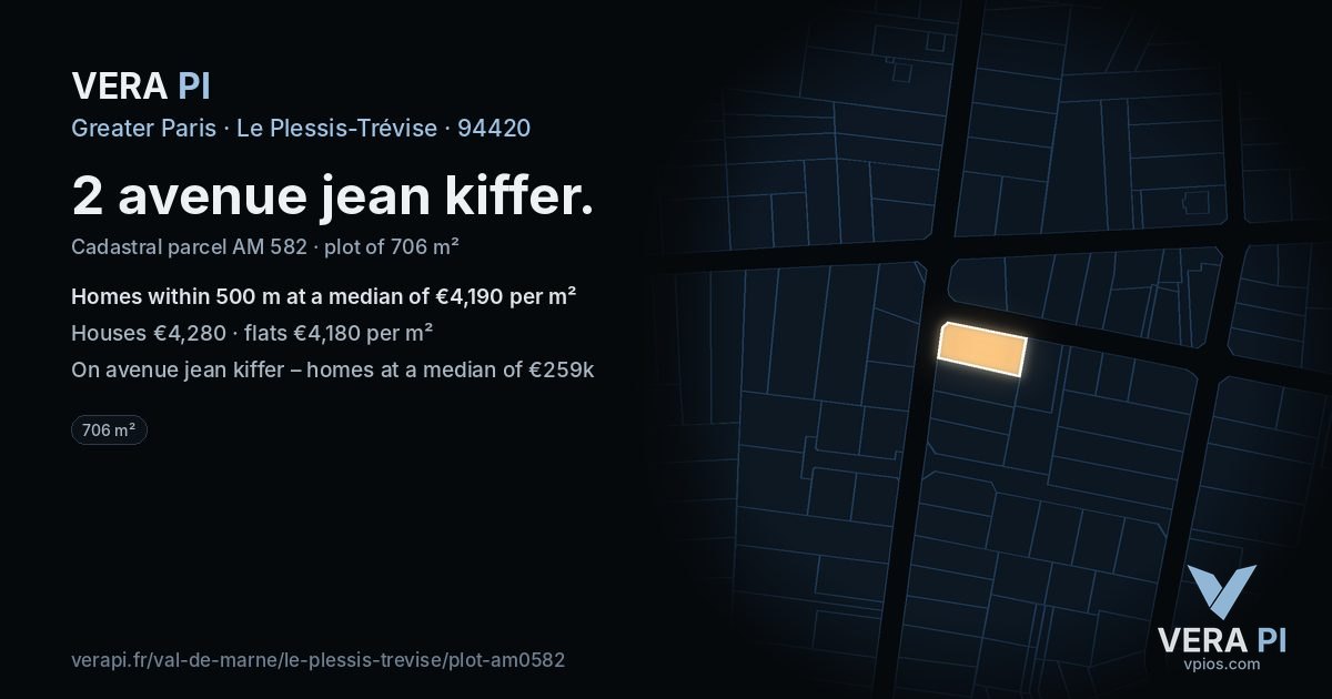 2 avenue jean kiffer, Le Plessis-Trévise at night – the plot lit, the parcels around coloured by the prices near them