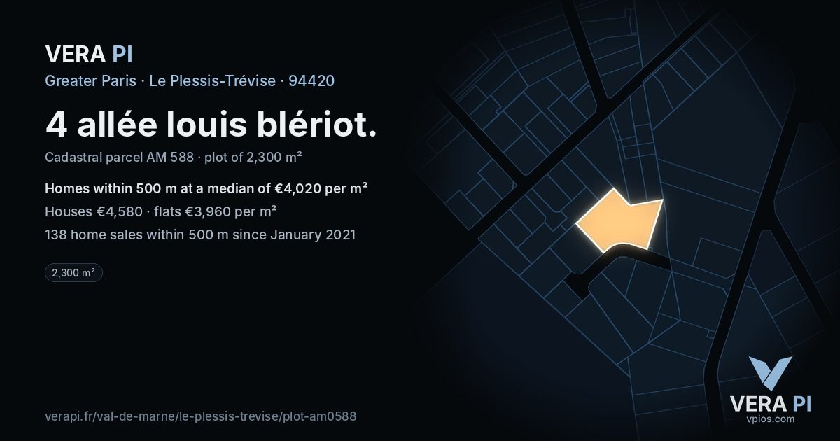 4 allée louis blériot, Le Plessis-Trévise at night – the plot lit, the parcels around coloured by the prices near them