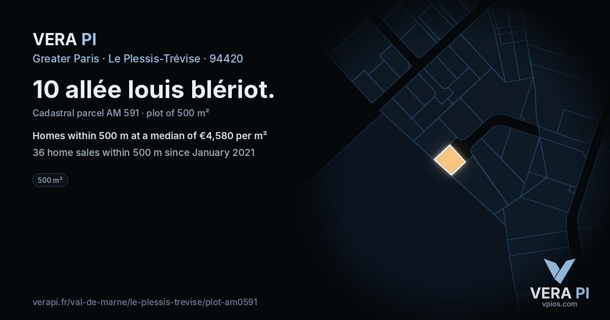 10 allée louis blériot, Le Plessis-Trévise at night – the plot lit, the parcels around coloured by the prices near them